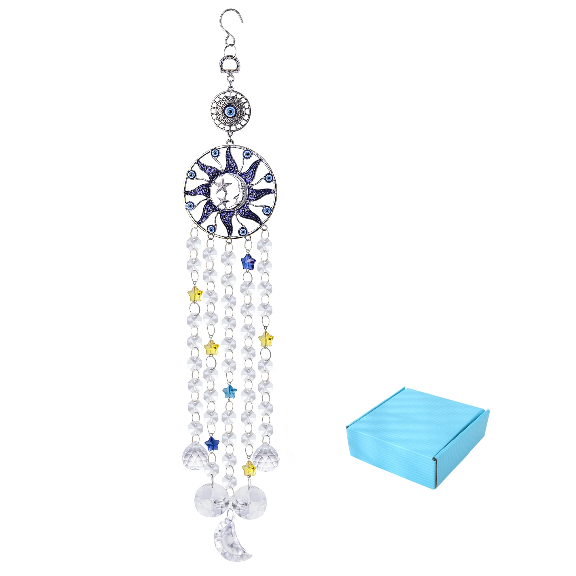 

H&D Hanging Blue Evil Eye Suncatcher Pendants Crystal Moon Prisms Charms Sun Catcher Rainbow Maker Home Window Decor
