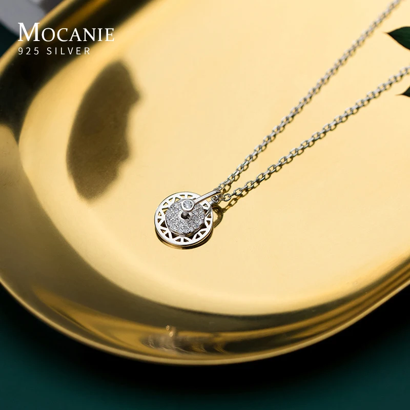 

Mocanie Classic 925 Sterling Silver Dazzling CZ Rotatable Disc Pendant Necklace for Women Link Chain Fine Jewelry 2020 Design