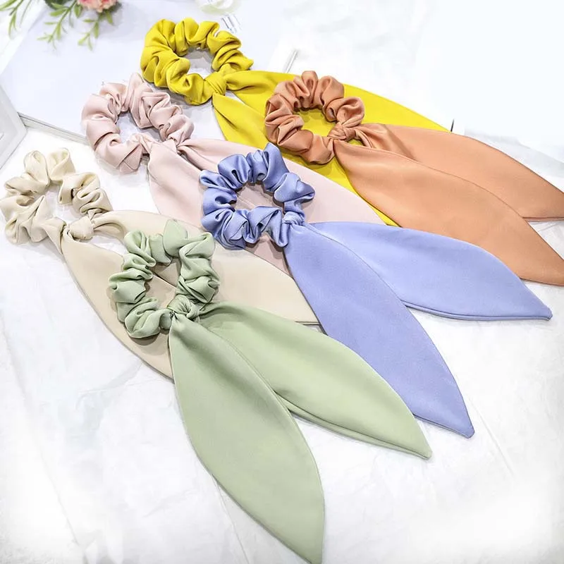 Женские атласные резинки для волос Однотонные в богемном стиле с бантом