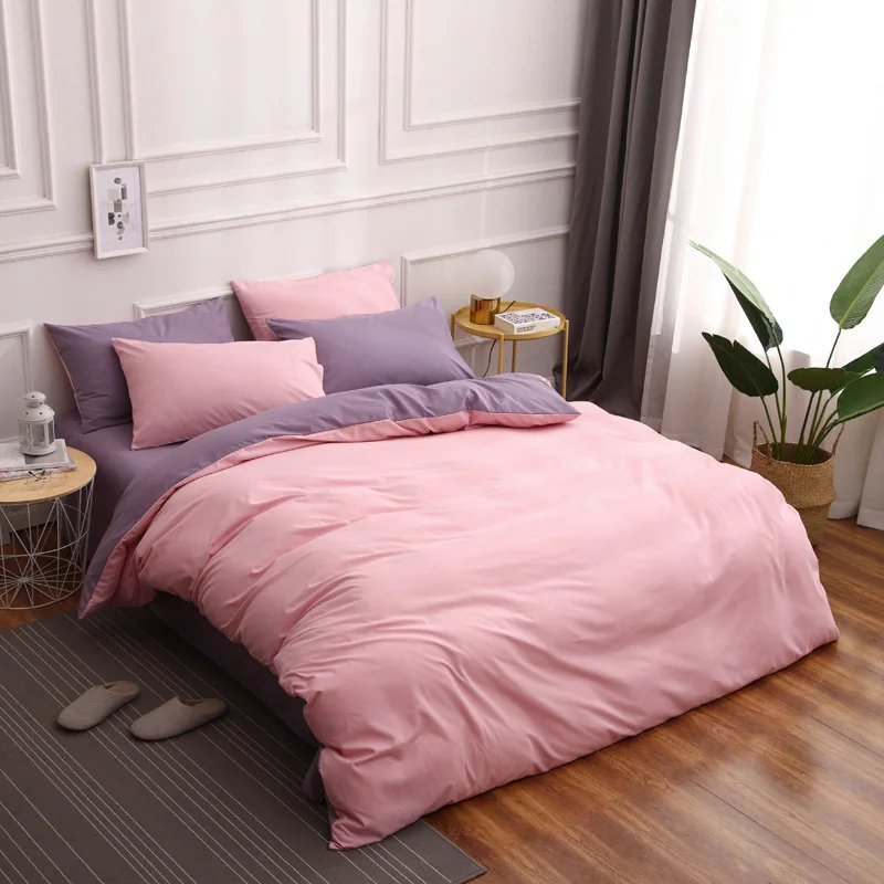 

3pcs Queen King Printed Solid Bedding Sets Home Bedding Set High Quality Lovely Pattern With Blue Pink Red Black Many colors