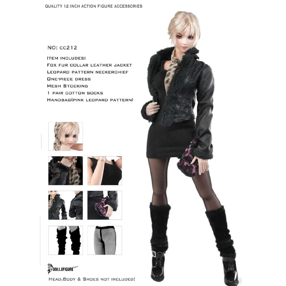 

DOLLSFIGURE 1/6 Scale Sexy Female Figure Accessory Goth Suit Plush Leather Suit Model for 12 inches Action Figure