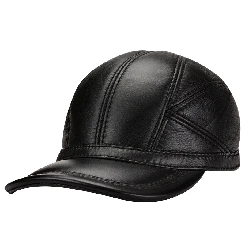Winter new style cowhide hat men casual Baseball Cap Hat ear warm leather peaked cap