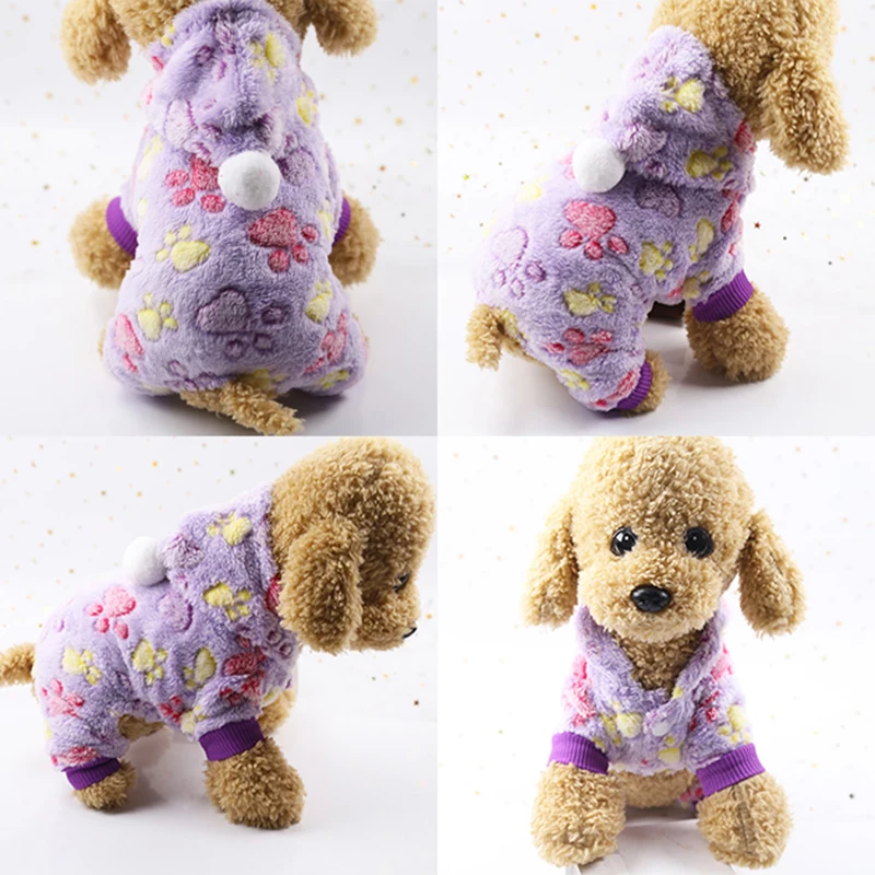 Fashion Cute Flannel Button Dog Clothes For Small Dogs Pet Warm Stars Claws Coral Fleece Spring Autumn Cat | Дом и сад