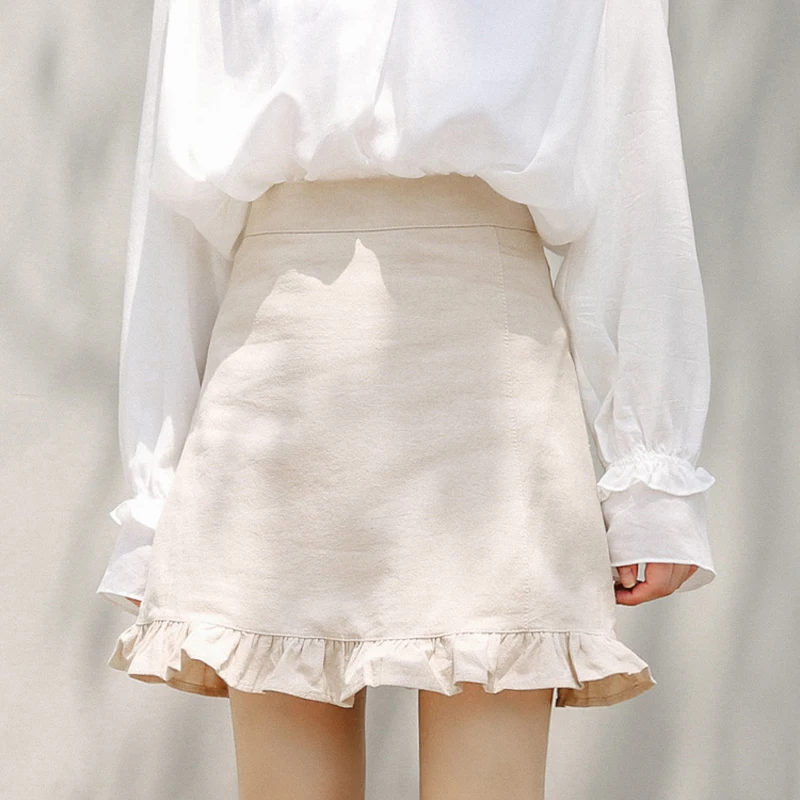 

High Waist Ruffles Hem A-Line Skirts 2021 Women Korean Chic Spring Summer New Female Sweet Cute Mini Short Skirts College Style