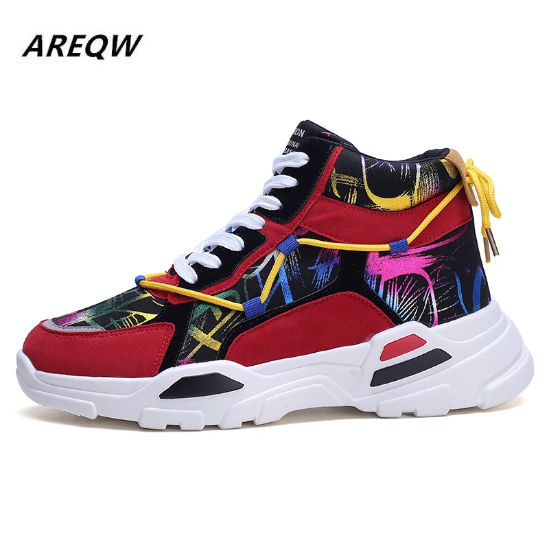 Мужские кожаные кроссовки на шнуровке Повседневные высокие большого размера