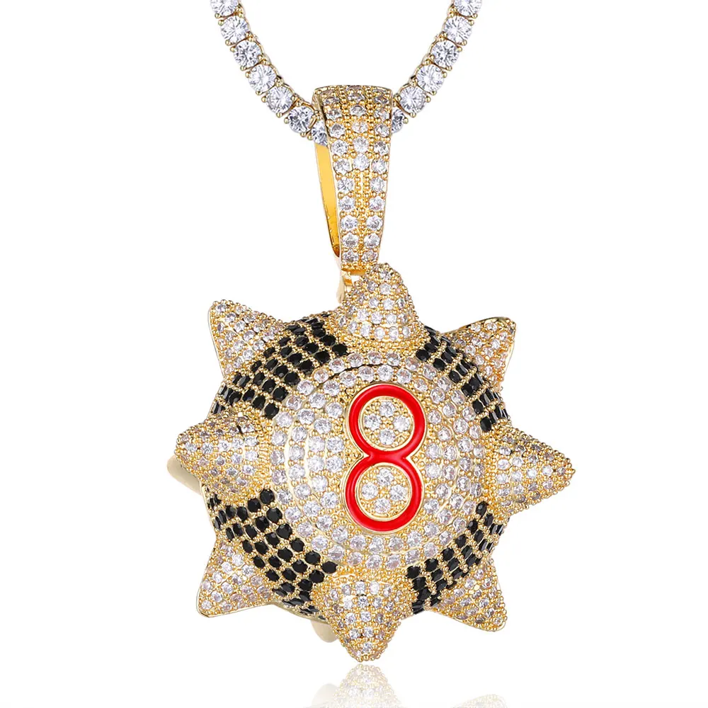 

100% Micro Zircon Hip Hop Number 8 Lucky Ball Pendant Necklace For Men Jewelry Party Gift Bling Bling Iced Out Necklaces