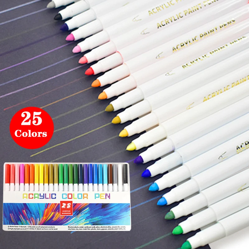 

21/25 Colors Acrylic Paint Permanent Marker Pens For Fabric Canvas Art Rock Card Making Metal And Ceramics Glass School Painting