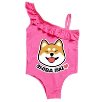 2021 summer new cute shiba inu swimsuit kids one piece swimwear toddler girls funny doge swimming beachwear bikini bathing suits