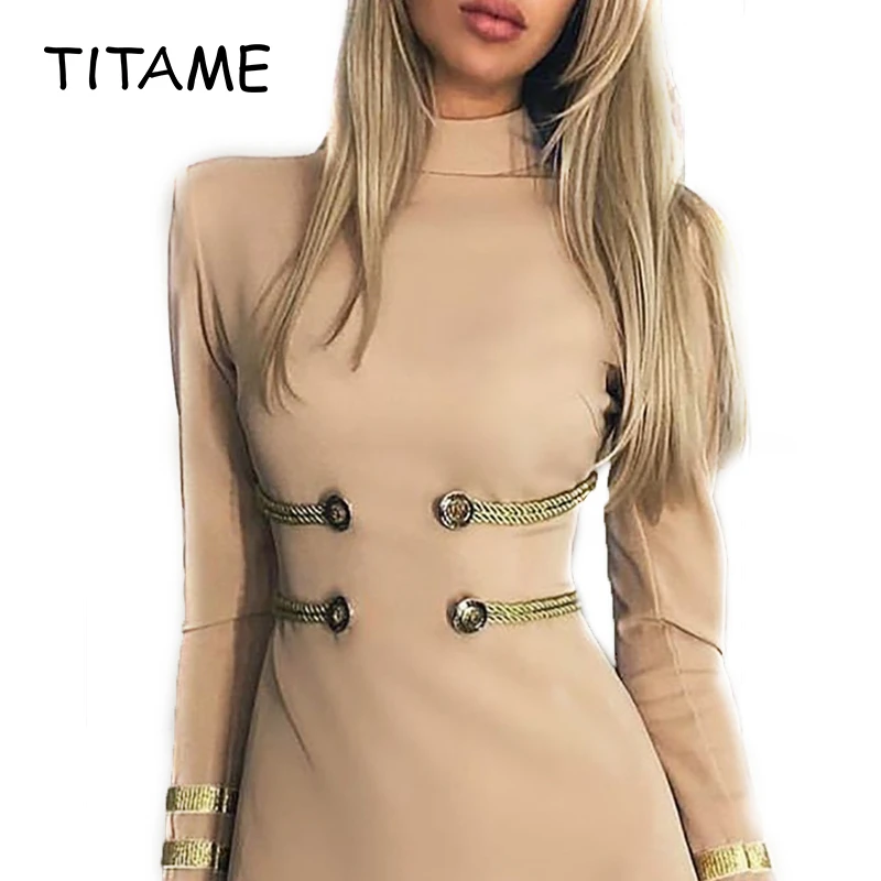 Женское повседневное однотонное облегающее платье с воротником-стойкой и