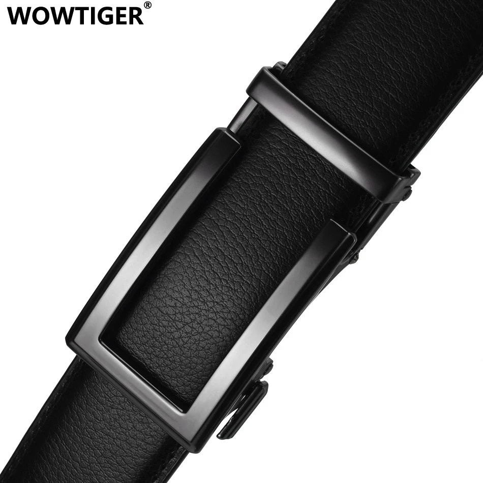 WOWTIGER-Cinturón de cuero genuino de vaca para hombre, correa de cuero de vaca para hombre, trinquete, hebilla automática, cinturones de diseñador de marca, 3,5 cm