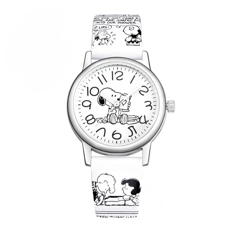 Белый Snoopy, детские часы, детские часы для мальчиков, мультяшный ремешок, студенческие часы, Брендовые повседневные модные милые кварцевые наручные часы, водонепроницаемые - Цвет: Белый