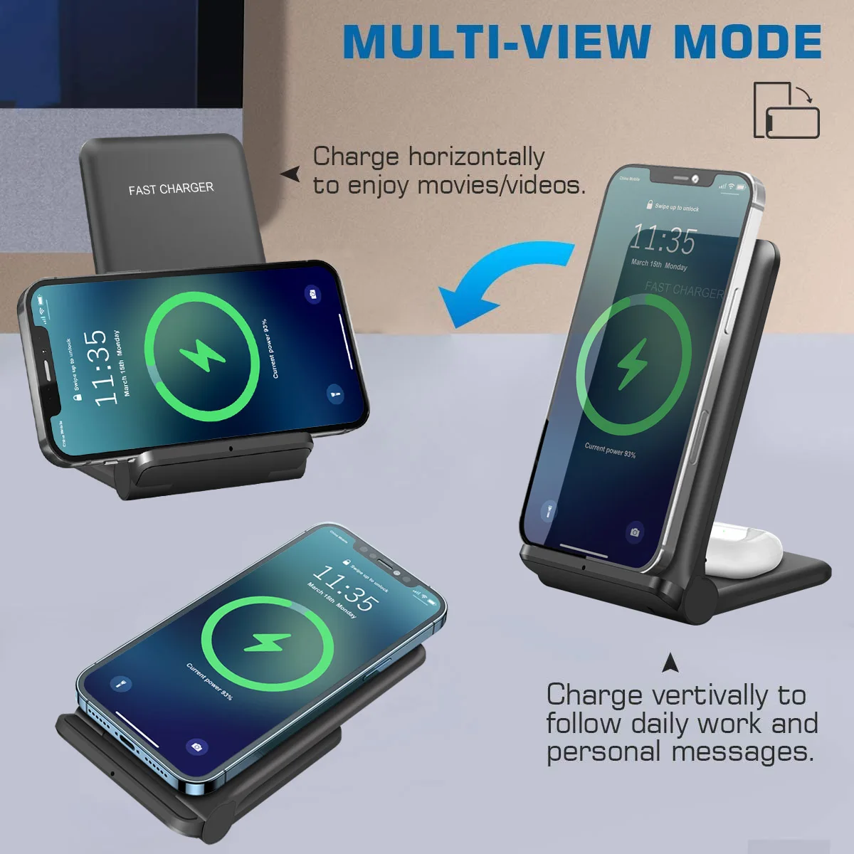 25w fast qi wireless charger 2 in 1 foldable charging stand for iphone 13 12 11 xs xr x 8 airpods 3 pro samsung s21 s20 s10 free global shipping