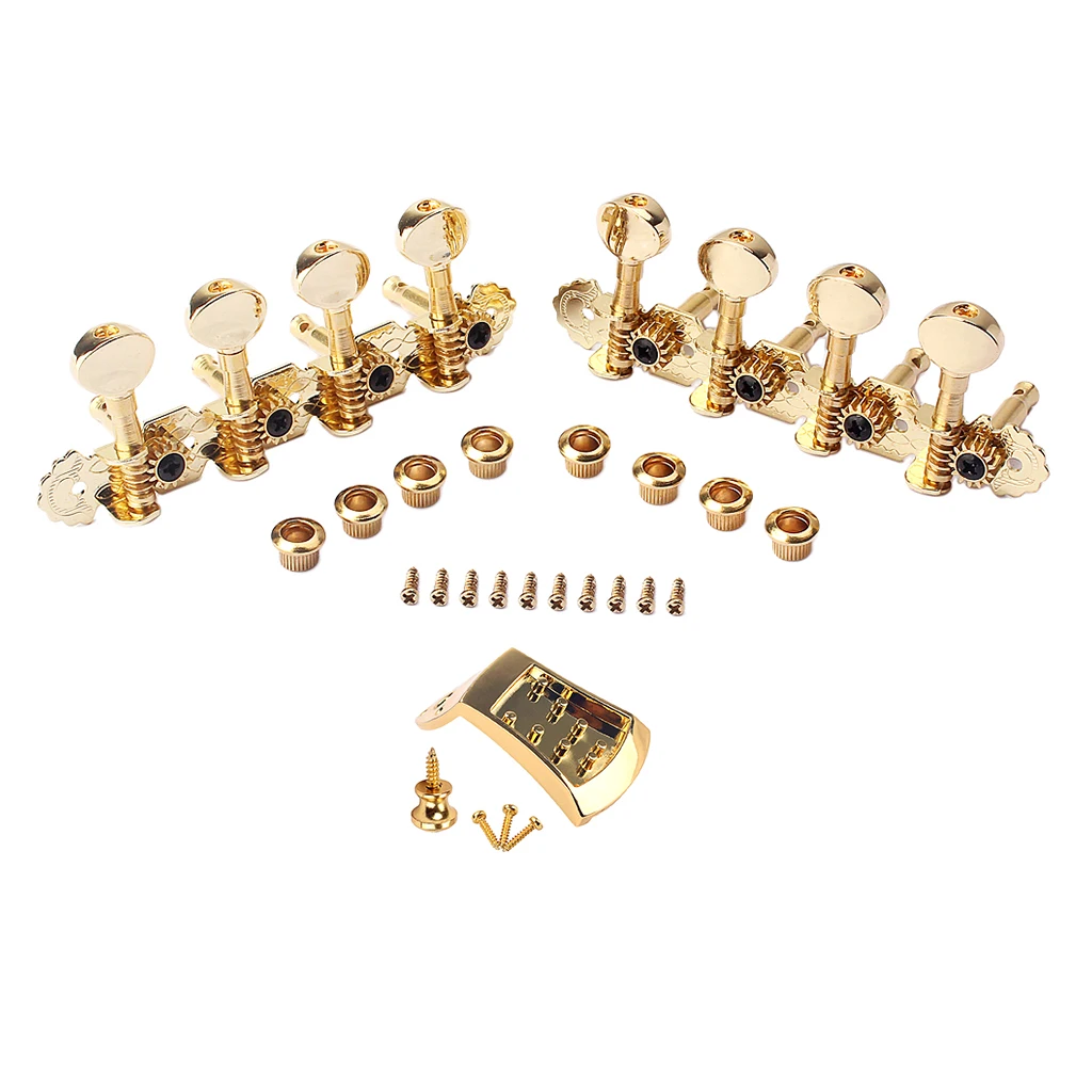 1 Set 4R4L Tuning Pegs Machine Heads with Tailpiece Strap Lock Screws Golden for Mandolin Accessory | Спорт и развлечения