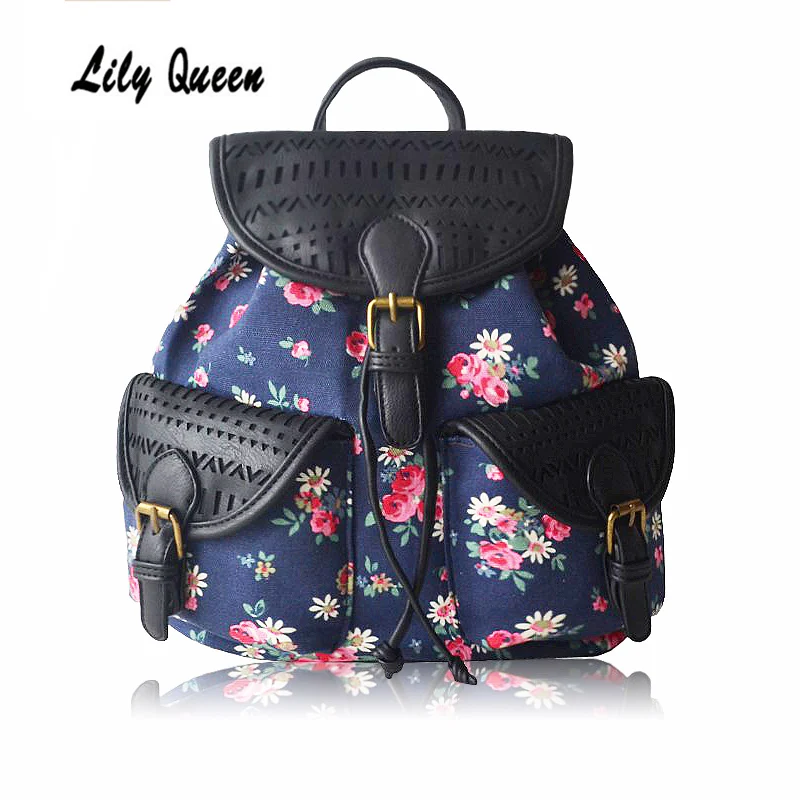 Этнический холщовый рюкзак с цветочным принтом и шнурком для женщин|Женские