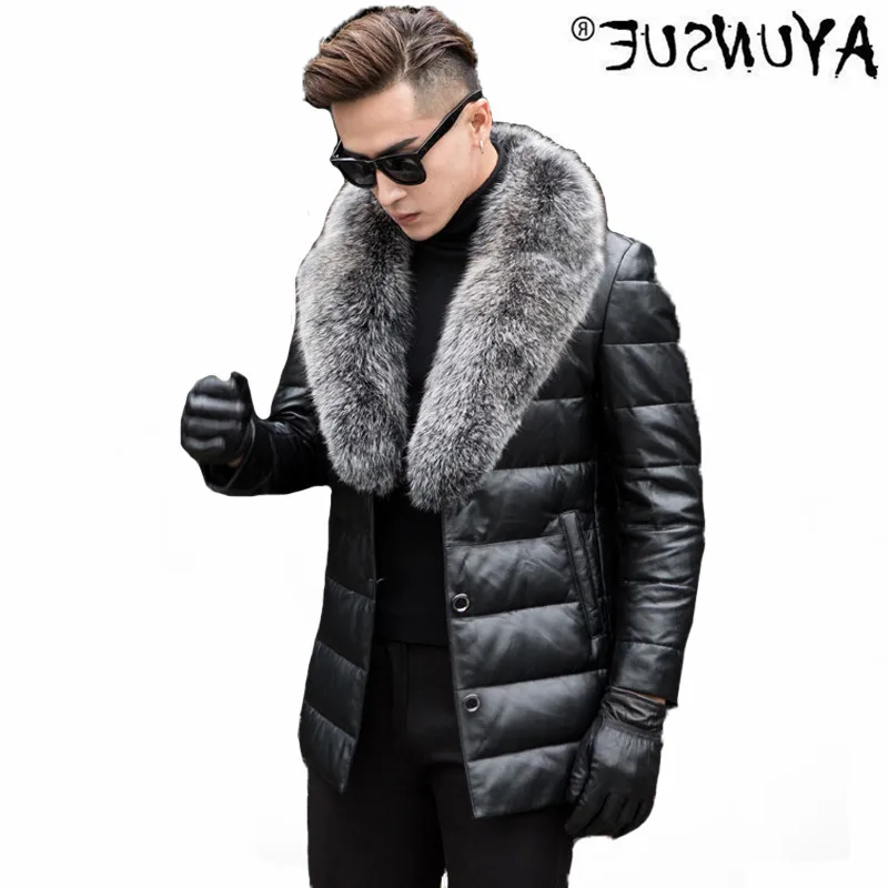 

Men's leather jacket, heavy coat, warm second sheepskin, feather jacket, collar