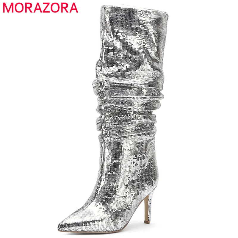MORAZORA/2020 Лидер продаж Женские сапоги до колена без шнуровки в европейском стиле
