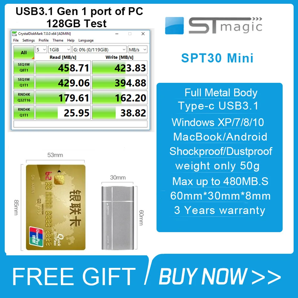 Stmagic USB3.1 ssd Внешний 1 ТБ Металлический Мини Портативный твердотельный накопитель