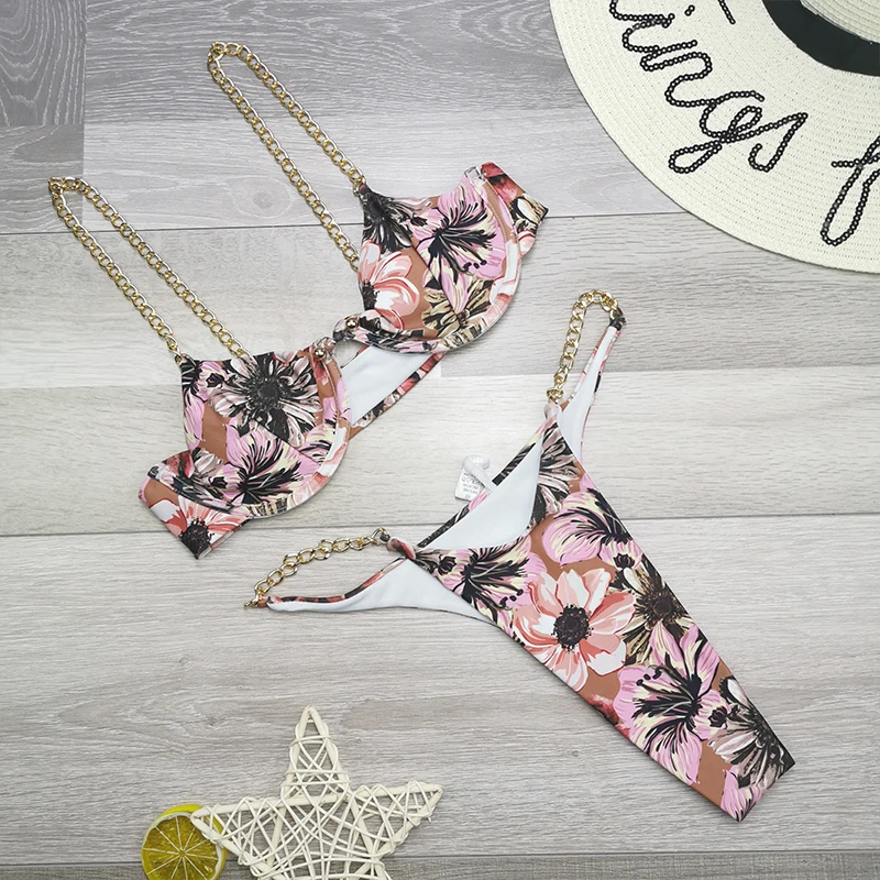 2020 Новый Сексуальный Металлический купальник украшенный цепочками Женские