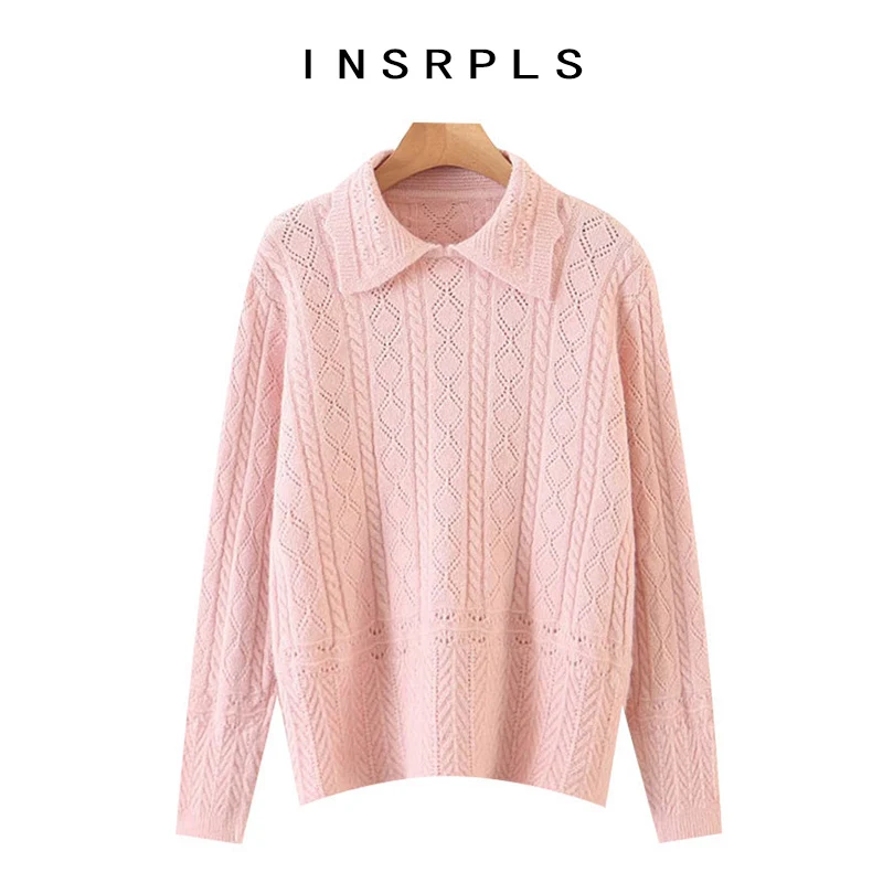 INSPRLS женский милый модный Свободный вязаный свитер винтажный воротник с