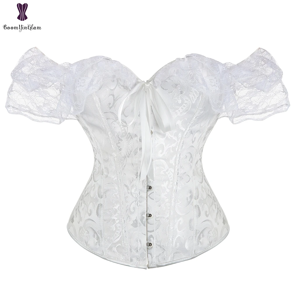 

Steampunk Victorian Corset Women Lace Short Sleeves Chest Binder Bustier Top Plus Size 6XL Lingerie Gorset
