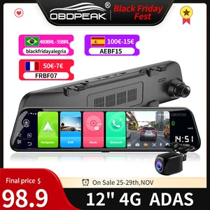 Видеорегистратор-зеркало заднего вида, 12 дюймов, 4G, ADAS, Android, 1080P, WiFi, GPS