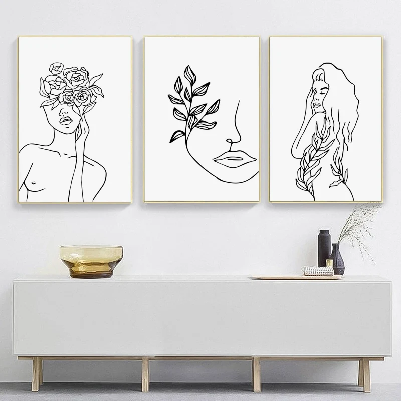 Женщины с цветами линии искусства печати женщин абстрактные фигуры рисовать