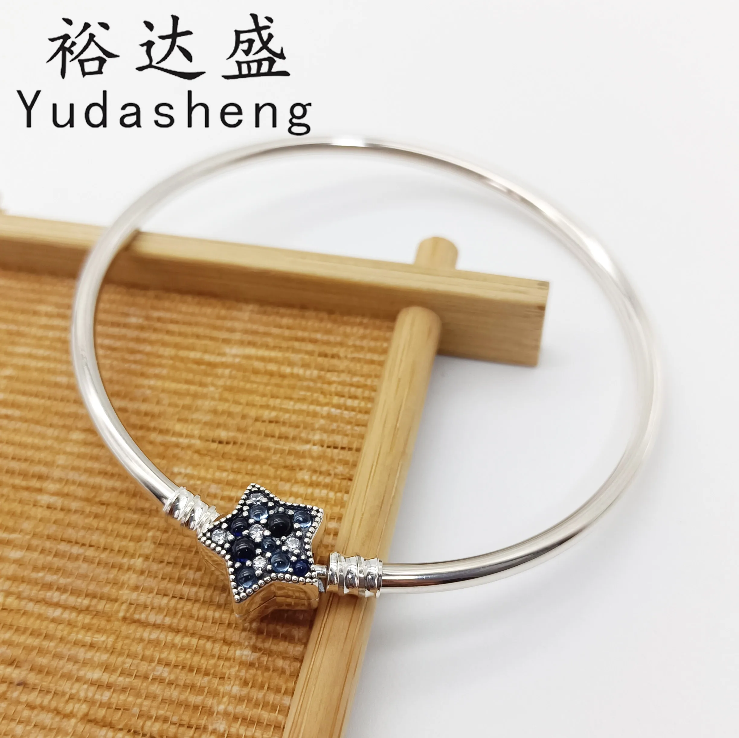

925 Sterling Silver Fashion Dark Blue Shining Star Bangle Retro Jewelry High Quality Factory Wholesale