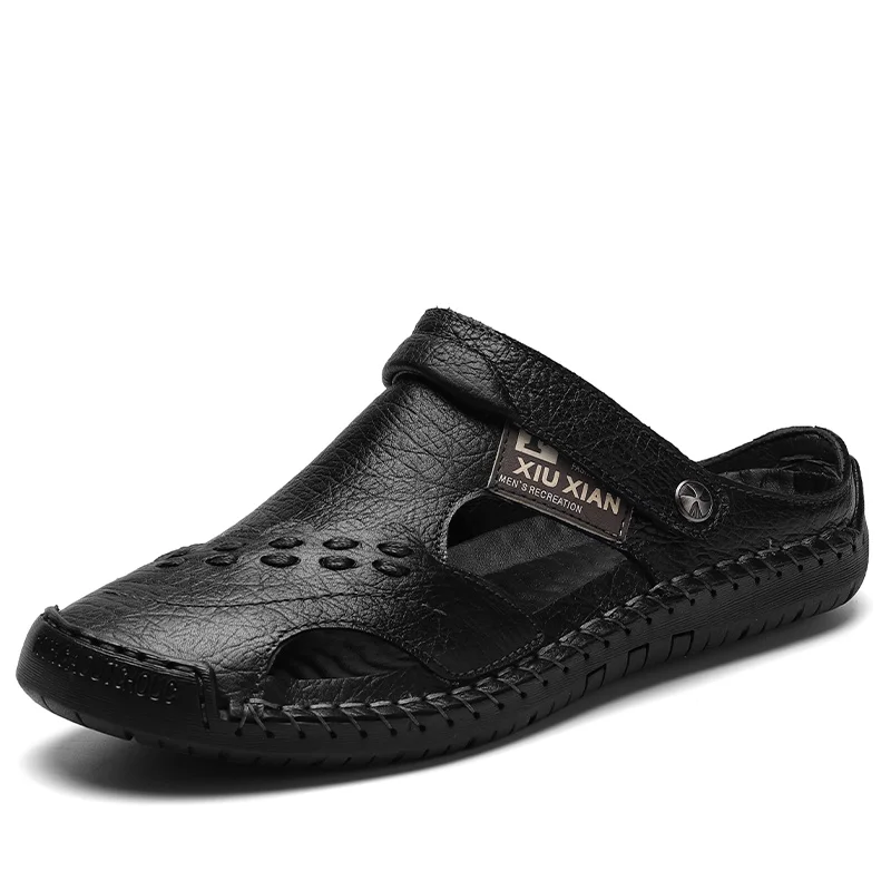 

2020 Classic Genuine Leather Men's Sandals Summer beach Sandals Breathable Casual Shoes men Outdoor Flip Flops Slippers 38-48