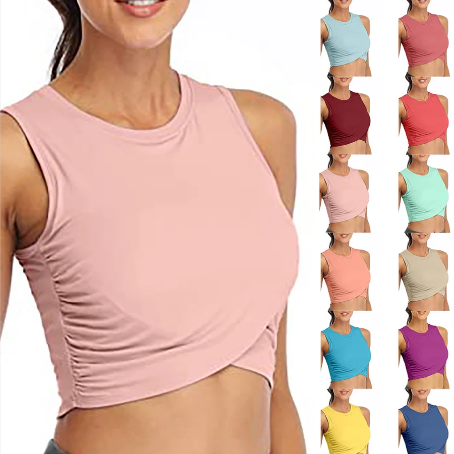 

Summer Slim Render Short Tank Streetwear Sexy Women Sleeveless O-neck Asymmetrical Tops Solid Crop Vest Tops Casual