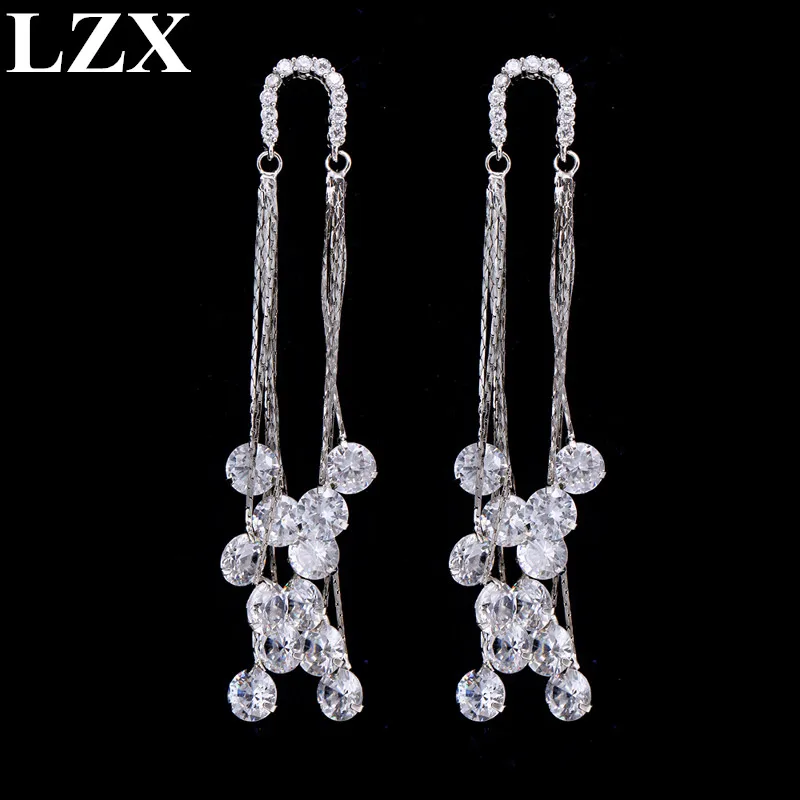 Женские длинные серьги подвески LZX вечерние с блестящим кристаллом роскошные