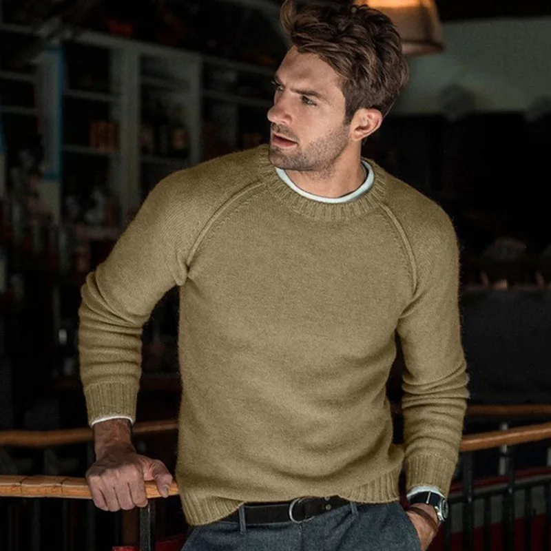 

Casual Long Sleeve O-Neck T-shirts Autumn Fashion Solid Knitted Tee Men 2022 Spring Fashion Men's Slim Tops Pullover Streetwear