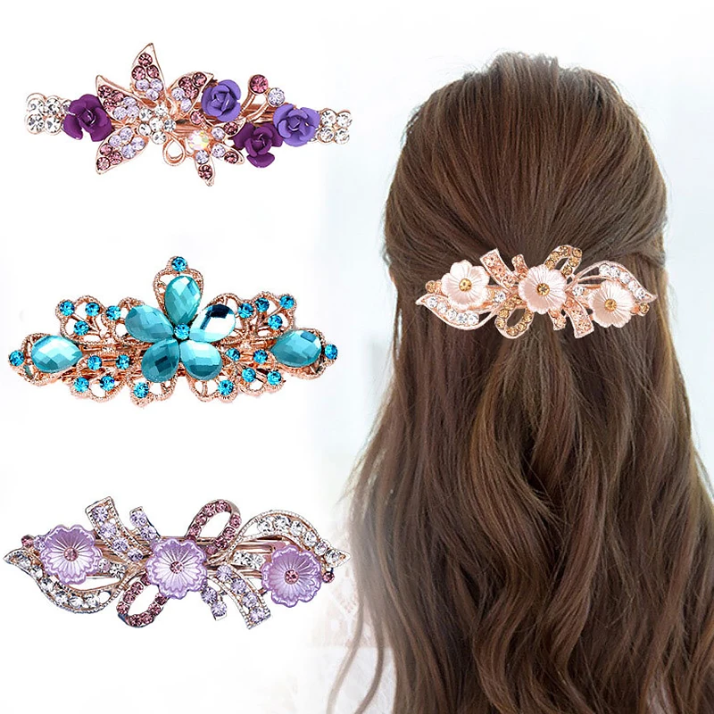 

New Fashion Crystal Hairpins For Women Sequin Rose Flower Hair Bows With Clips Rhinestone Hair Barrettes Hair Accessories