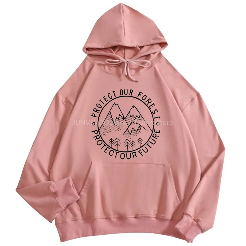 

Розовые милые толстовки Harajuku с Горным принтом, свободные толстовки с карманами, женская одежда, хлопковые пуловеры, Осенний Повседневный Же...