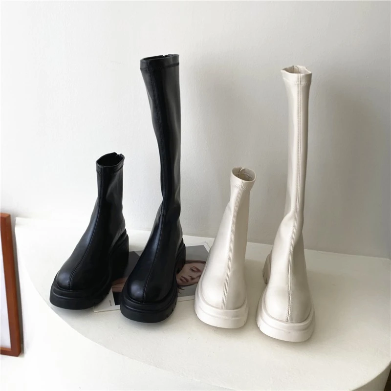 

Женские ботинки до середины икры, из мягкой искусственной кожи