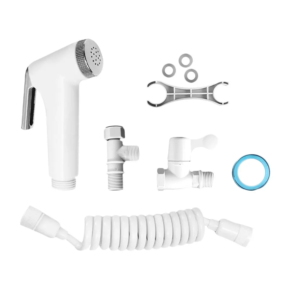 

ABS Portable Handheld Bidet Sprayer Set for Toilet，Retractable Spring Hose Adapter Free Mounting Bracket Switch Cleaning Tool