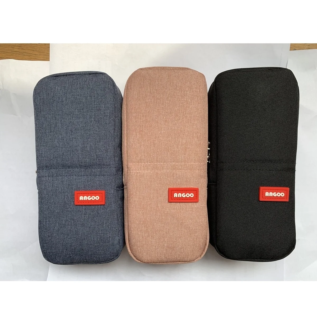 angoo youth pen bag pencil case dual side open canvas pens phone holder storage pouch stationery school a6171 free global shipping