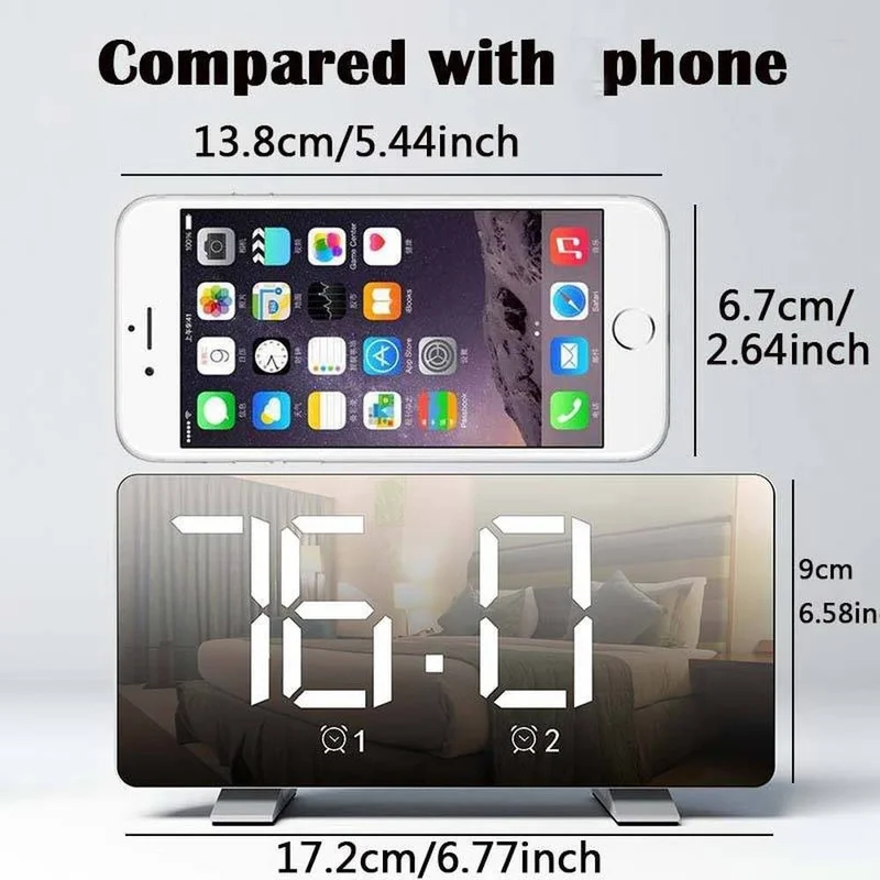 Цифровой светодиодный Будильник зеркальные многофункциональные часы с функцией