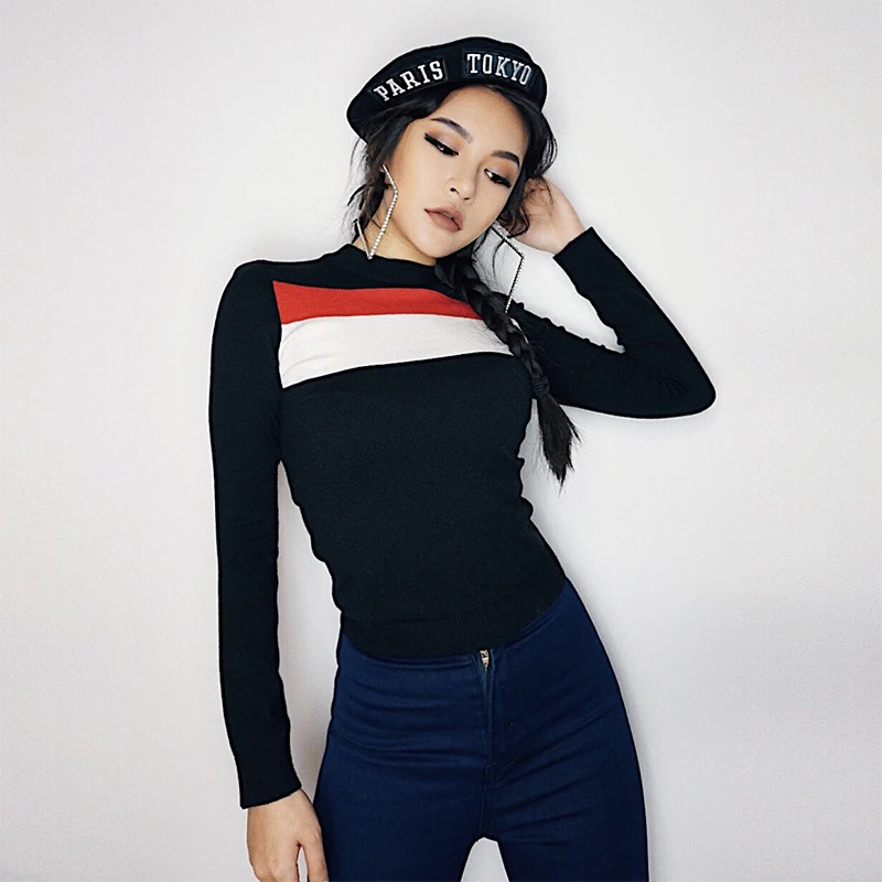 2019 new fashion casual women's clothing Sweater spring and autumn sets of short color matching sweater slim long sleeves | Женская