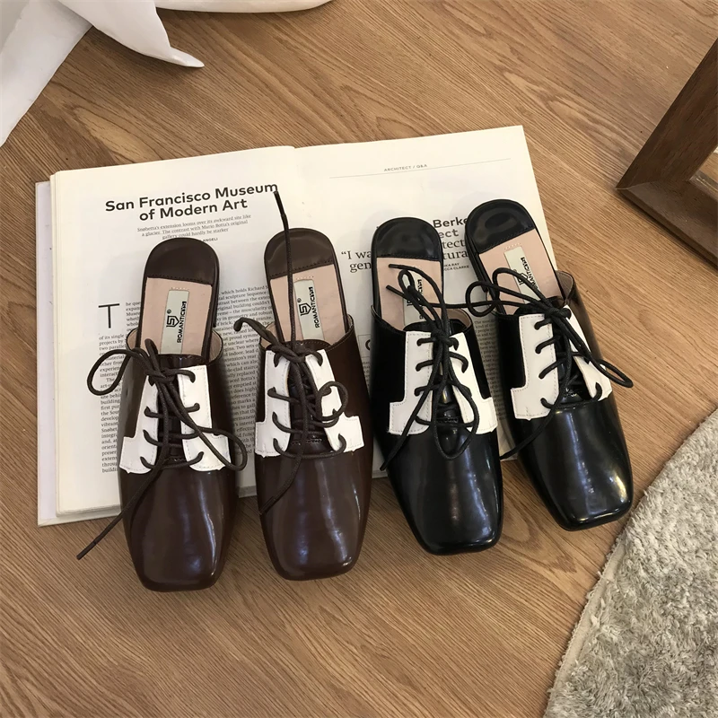 

Женские туфли на шнуровке, с квадратным носком, разные цвета