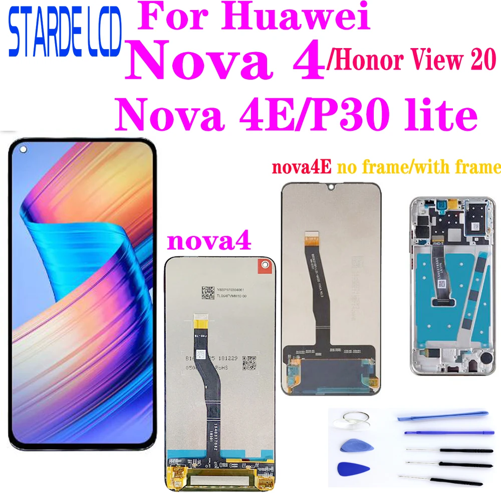 

For Huawei Nova4 VCE-L22 AL00 TL00 LCD Display TouchScreen Digitizer with Frame for Honor View 20 / Nova 4E & P30 lite LCD