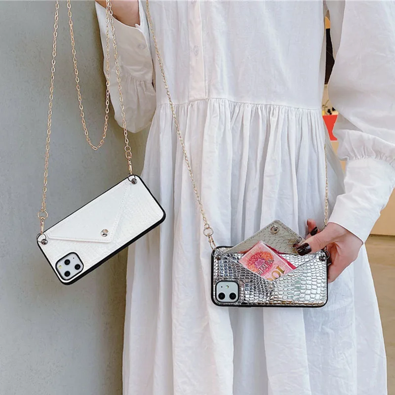 Чехол кросс-боди с текстурой под змеиную кожу и цепочкой для iPhone 13 12 11 PRO MAX X XS XR 7 8