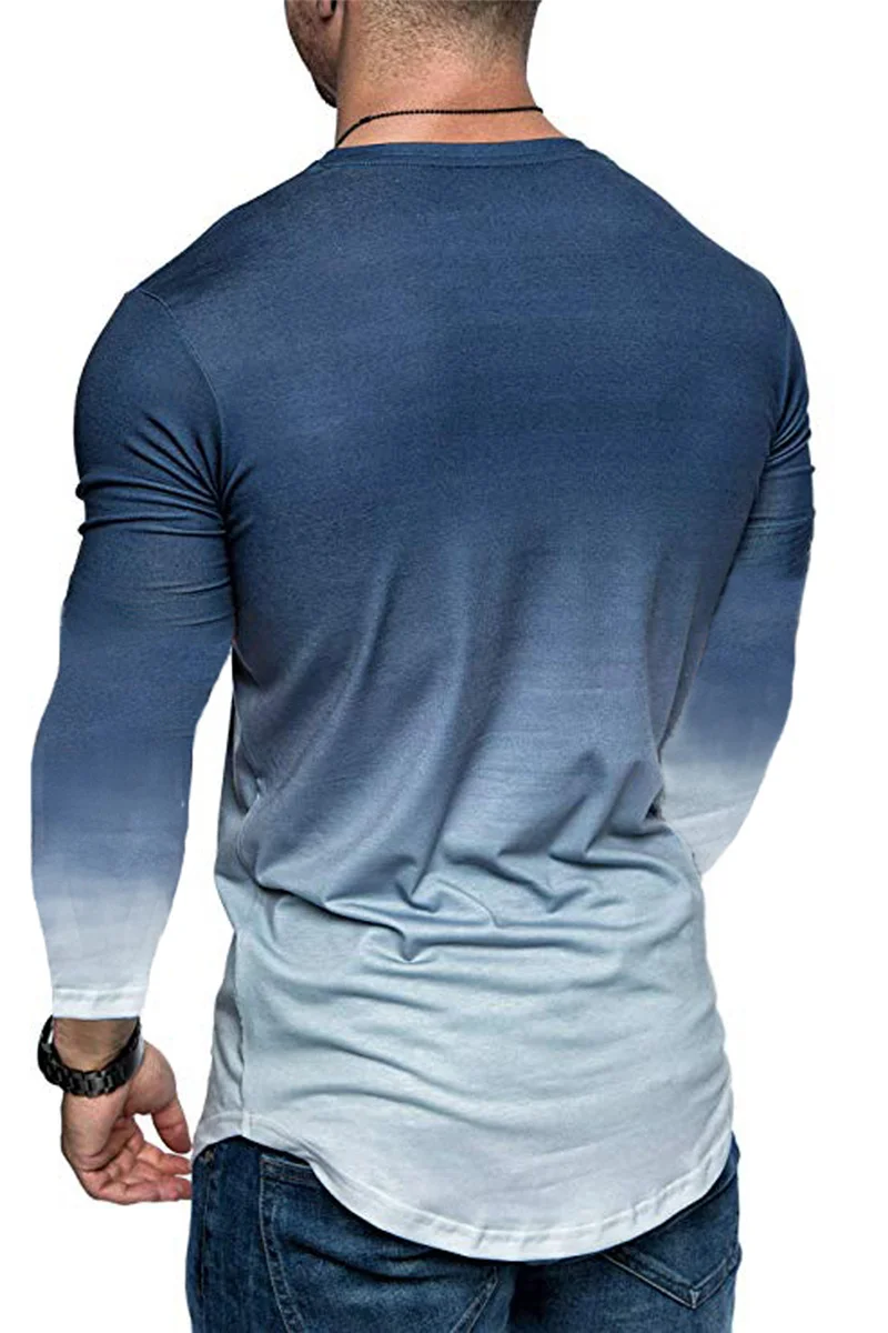 Футболка мужская с длинным рукавом приталенная градиентным переходом цвета