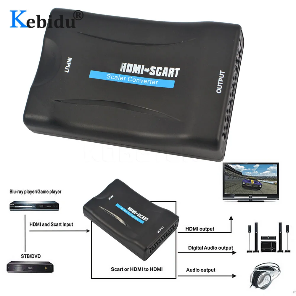 Конвертер 1080P SCART в HDMI совместимый преобразователь видео аудио адаптер сигнала с +