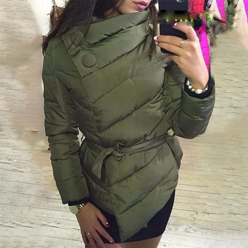 Женские парки пальто с высокой горловиной асимметричный подол бант простые