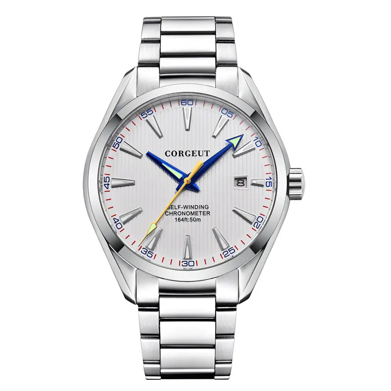 Мужские механические водонепроницаемые светящиеся часы с ремешком из