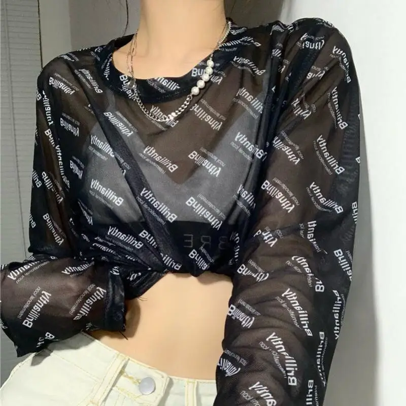 Футболка прозрачная полупрозрачная с длинным рукавом и надписью Karrram