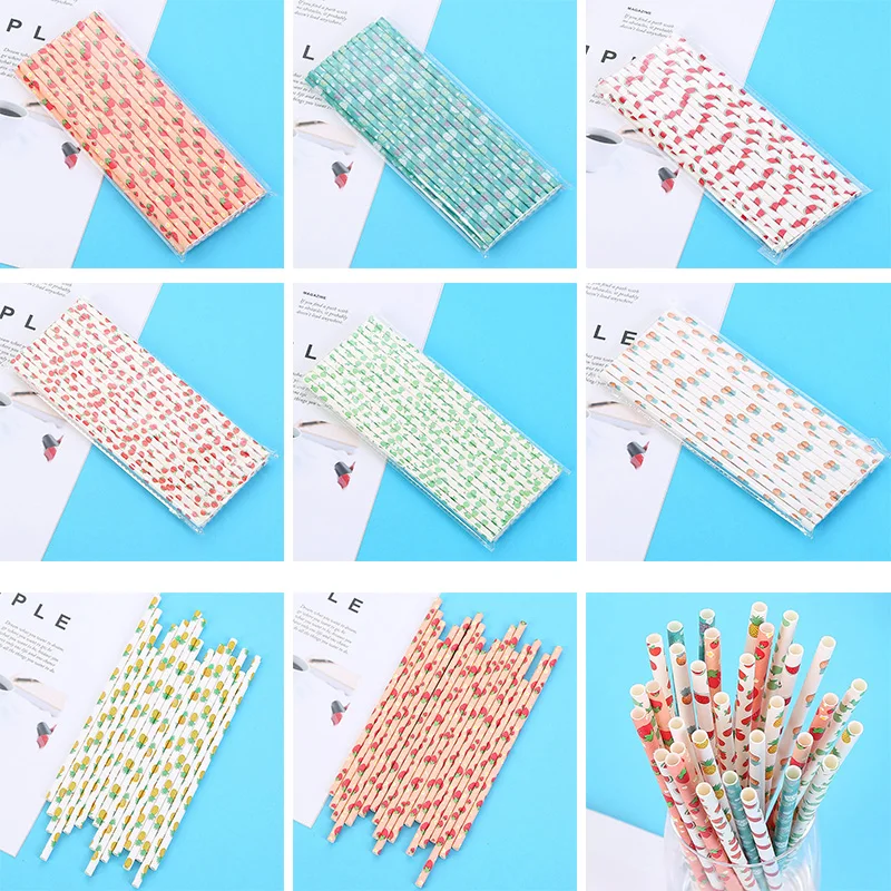 25/50 шт. бумажная соломинка для питья вечерние украшения с принтом ананаса