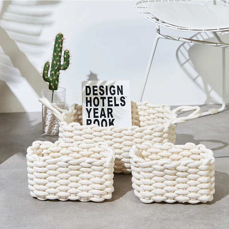 

New Nordic Woven Basket Bold Cotton String Storage Box Storage Basket Storage Basket Laundry Basket Desktop Snack Basket