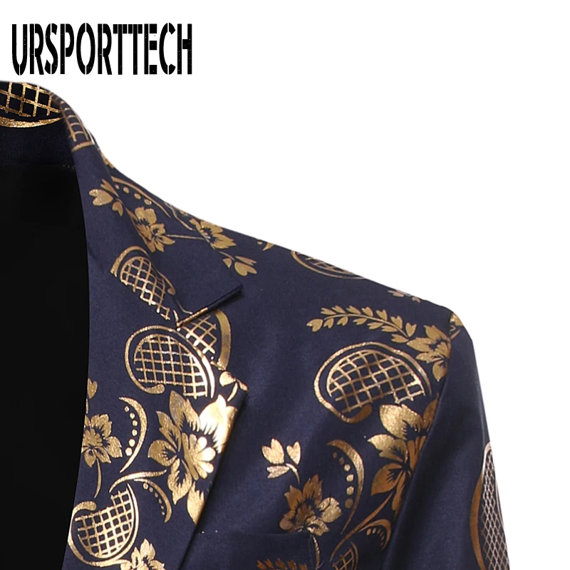 Золотой жаккардовый блейзер с бронзовым цветочным рисунком для мужчин бренд 2020