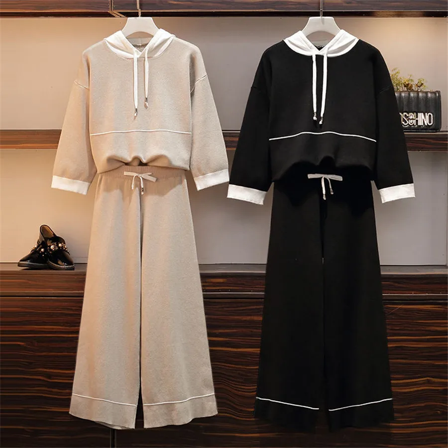 Женский спортивный костюм новинка 2019 Осень зима большой размер вязаный толстый